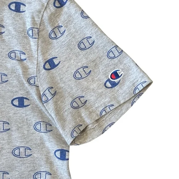 Champion Heritage All-Over Logo Short Sleeve Tee in Gray/Blue Men’s Medium - Picture 4 of 5